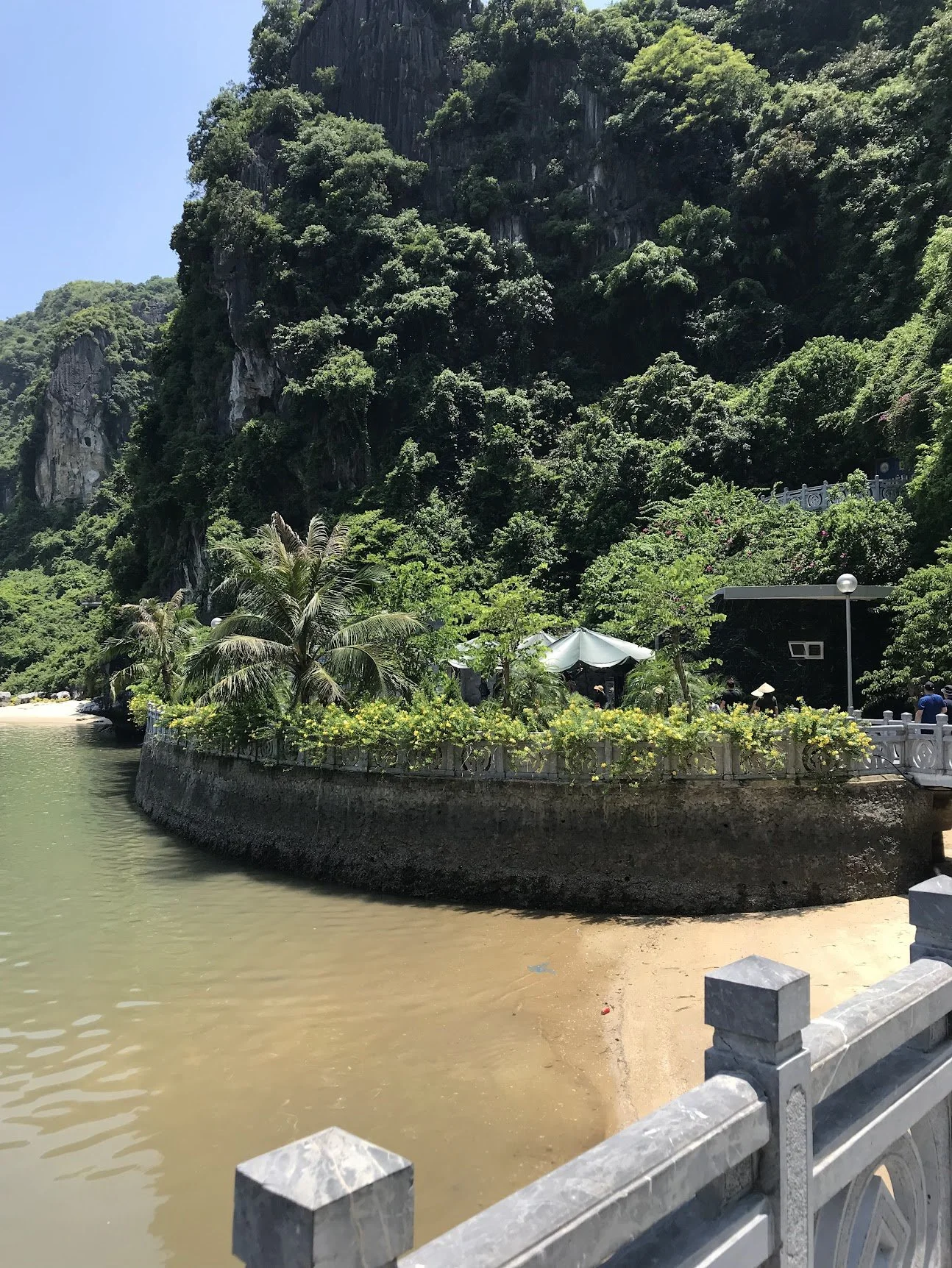 Halong Bay islands seen from a quiet beach