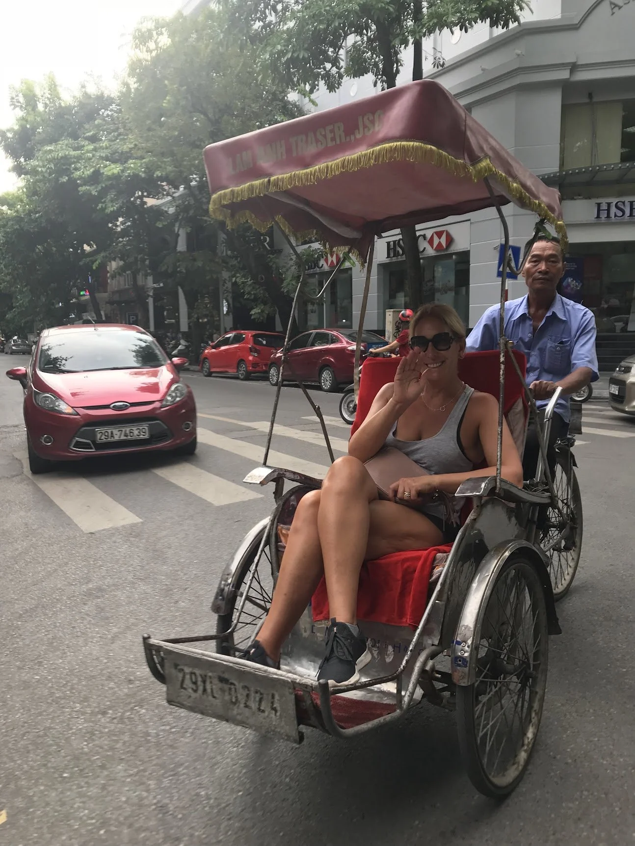 A cyclo rickshaw on the streets of Hanoi's Old Quarter