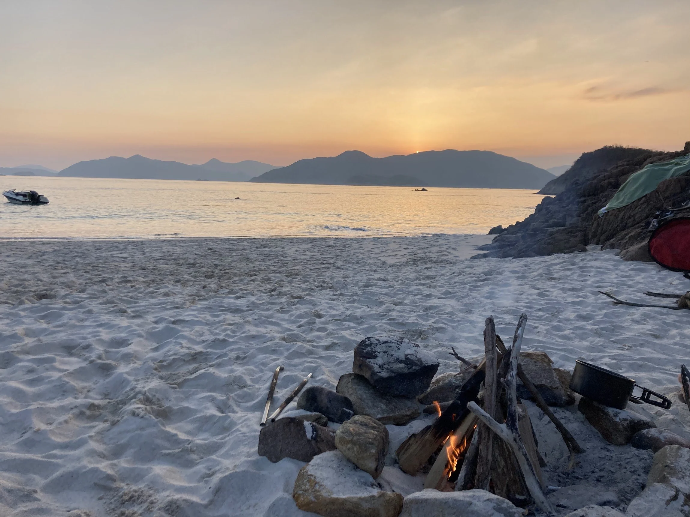 Sunset over the sea from the Hong Kong shoreline