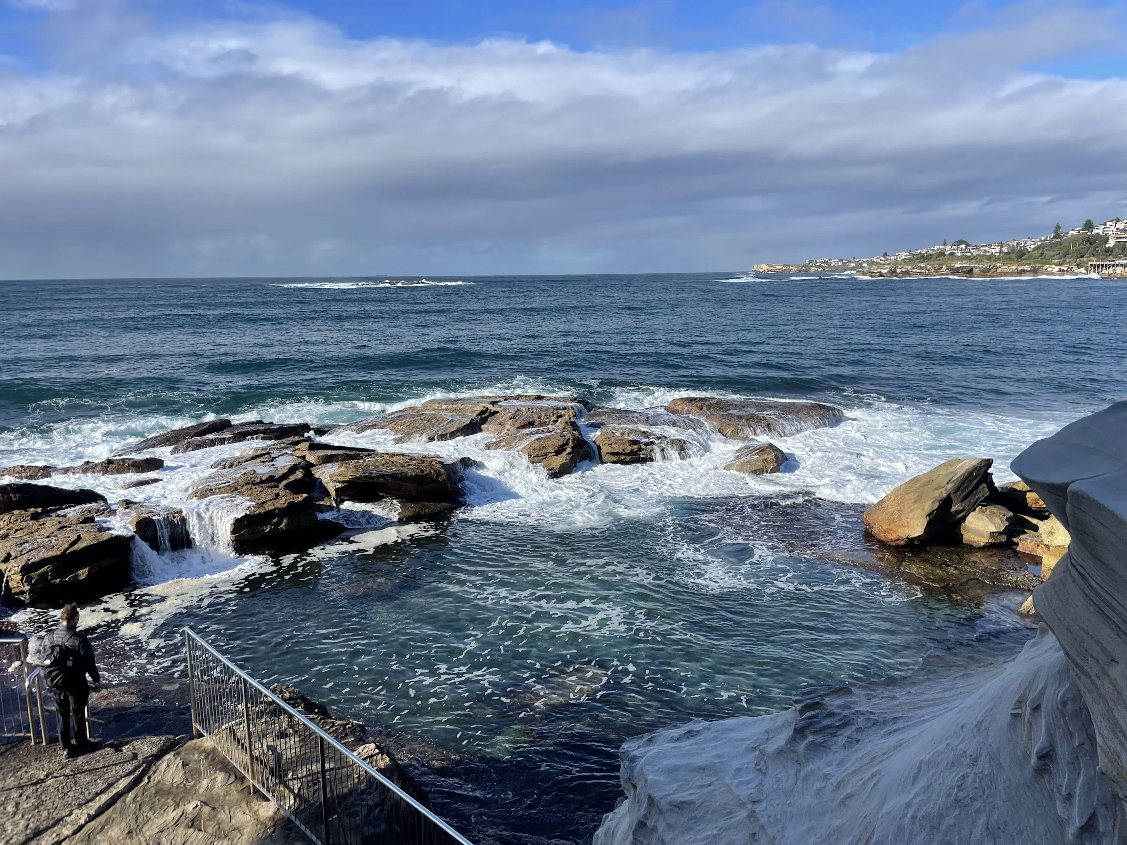 Waves breaking over the rocks on the Bondi to Coogee coastal walk